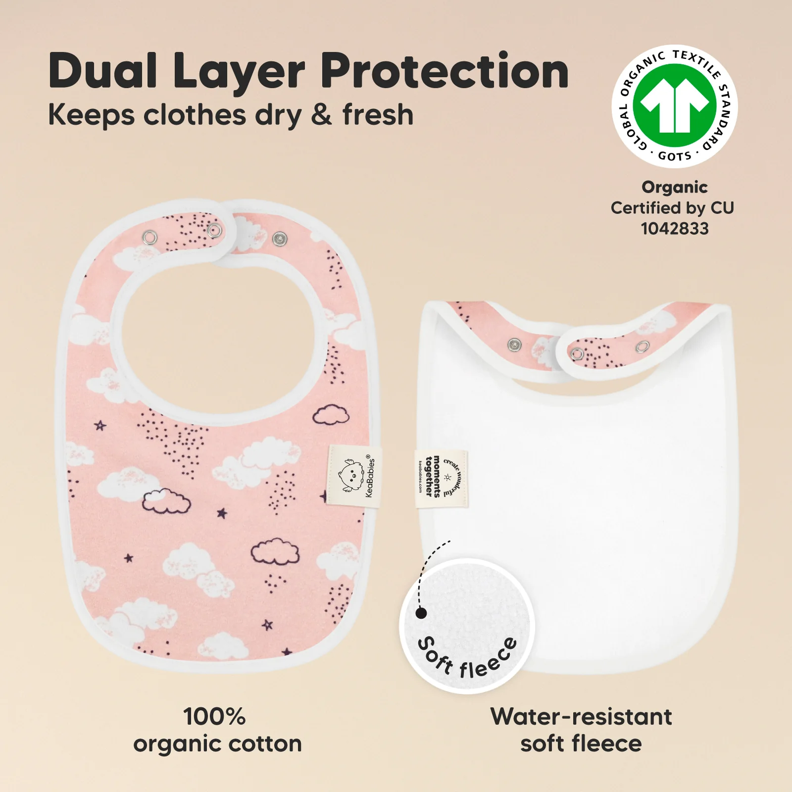 GOTS Certified, 100% Organic Cotton Baby Drool Bibs, Set of 8 - Image 3