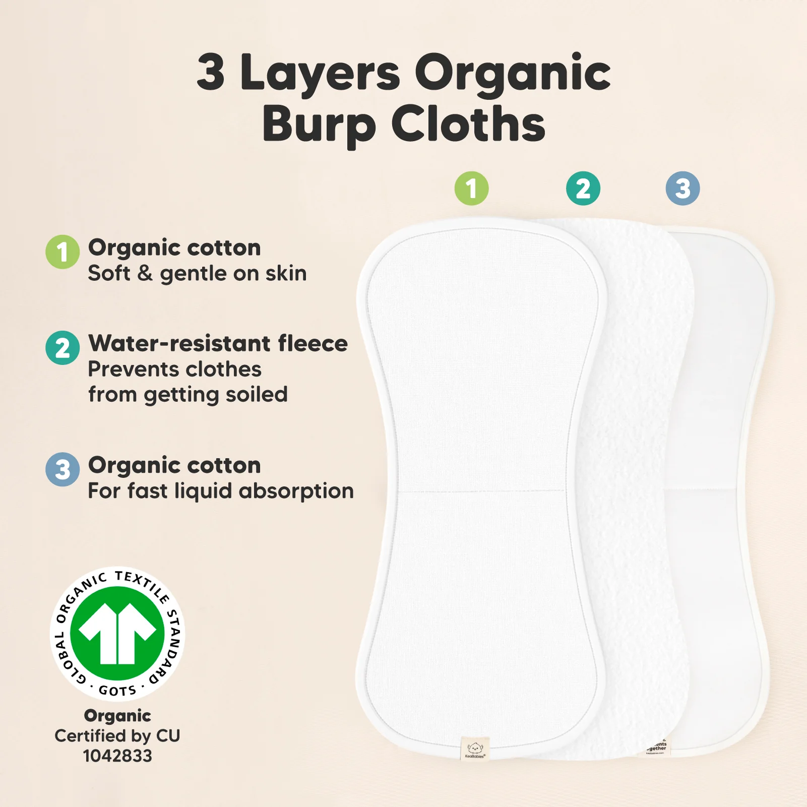 GOTS Certified, 100% Organic Cotton Burp Cloths, Set of 5 - Image 15