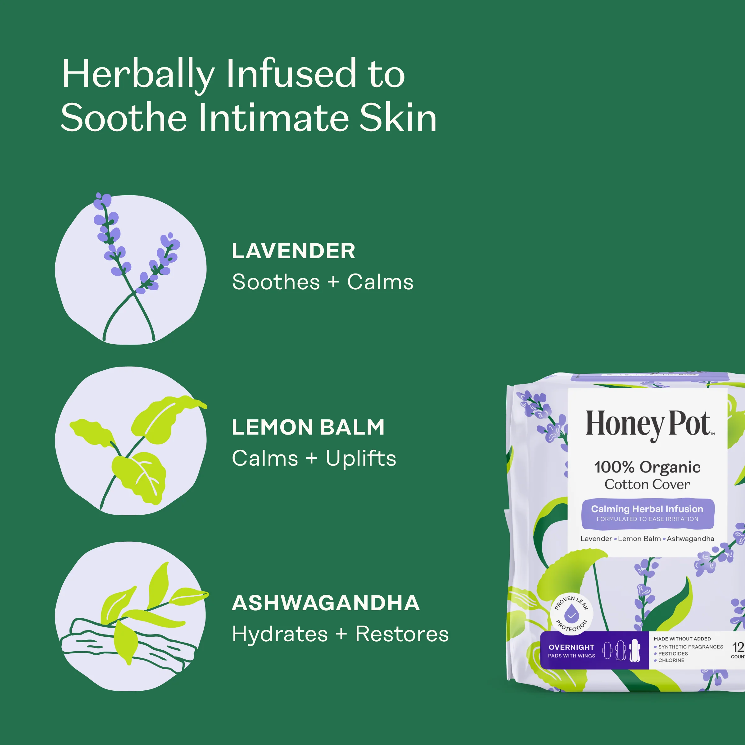 Overnight Pads - 100% Organic Cotton Cover Calming Herbal Infusion - Image 4