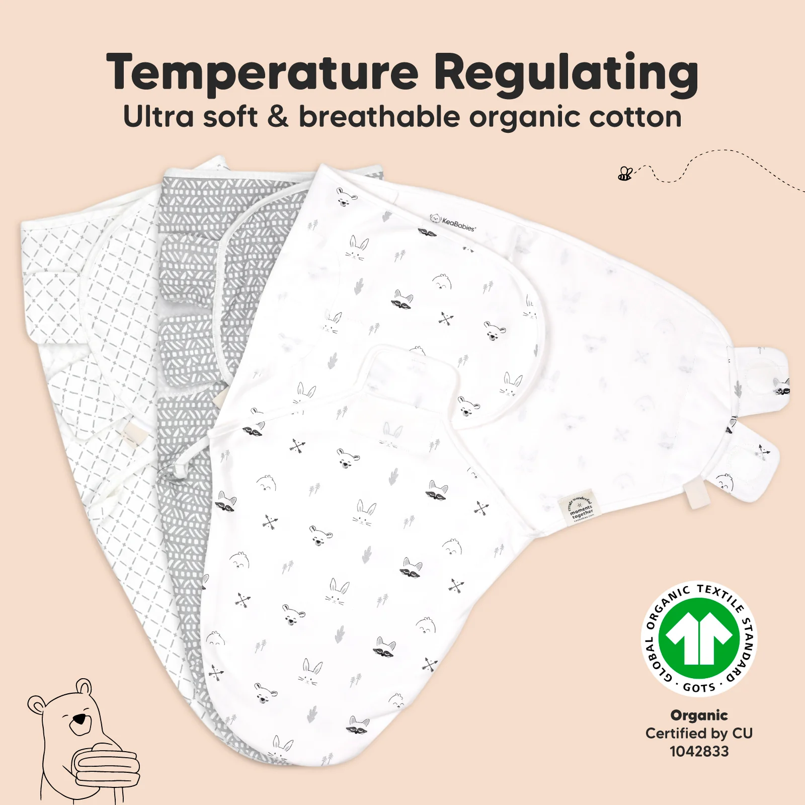 GOTS Certified, 100% Organic Cotton Soothe Swaddle Wraps, Set of 3 - Image 10