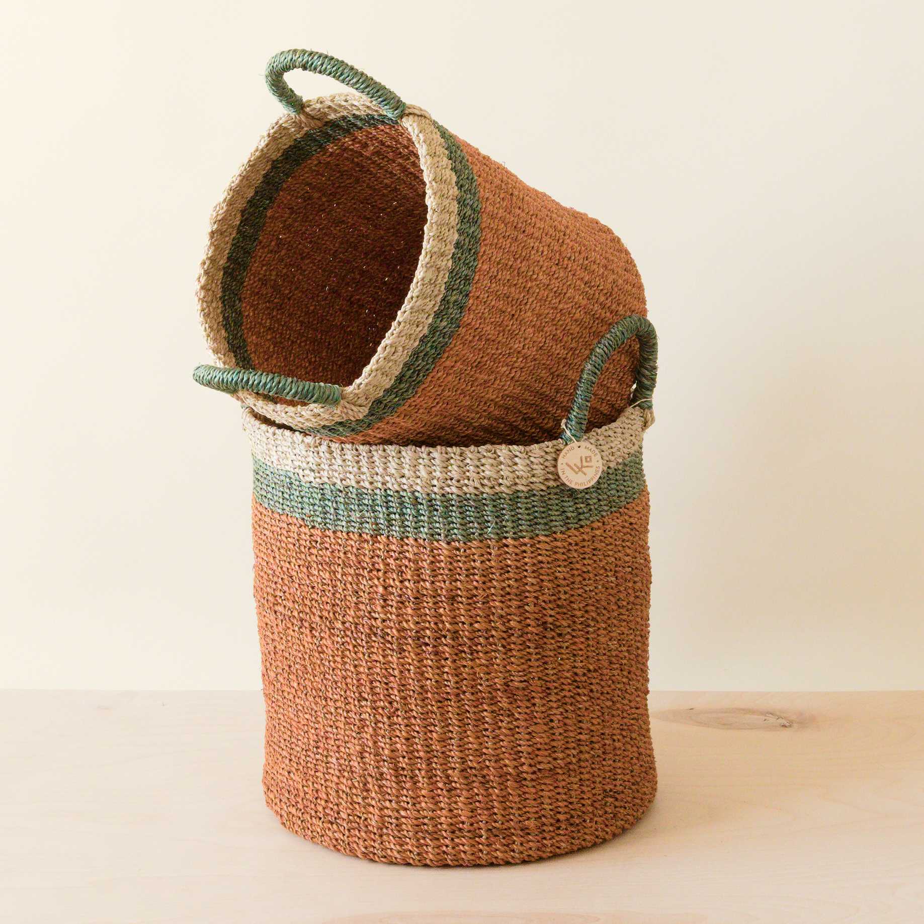 Abaca Cylinder Basket with Handles, Set of 2 - Image 2