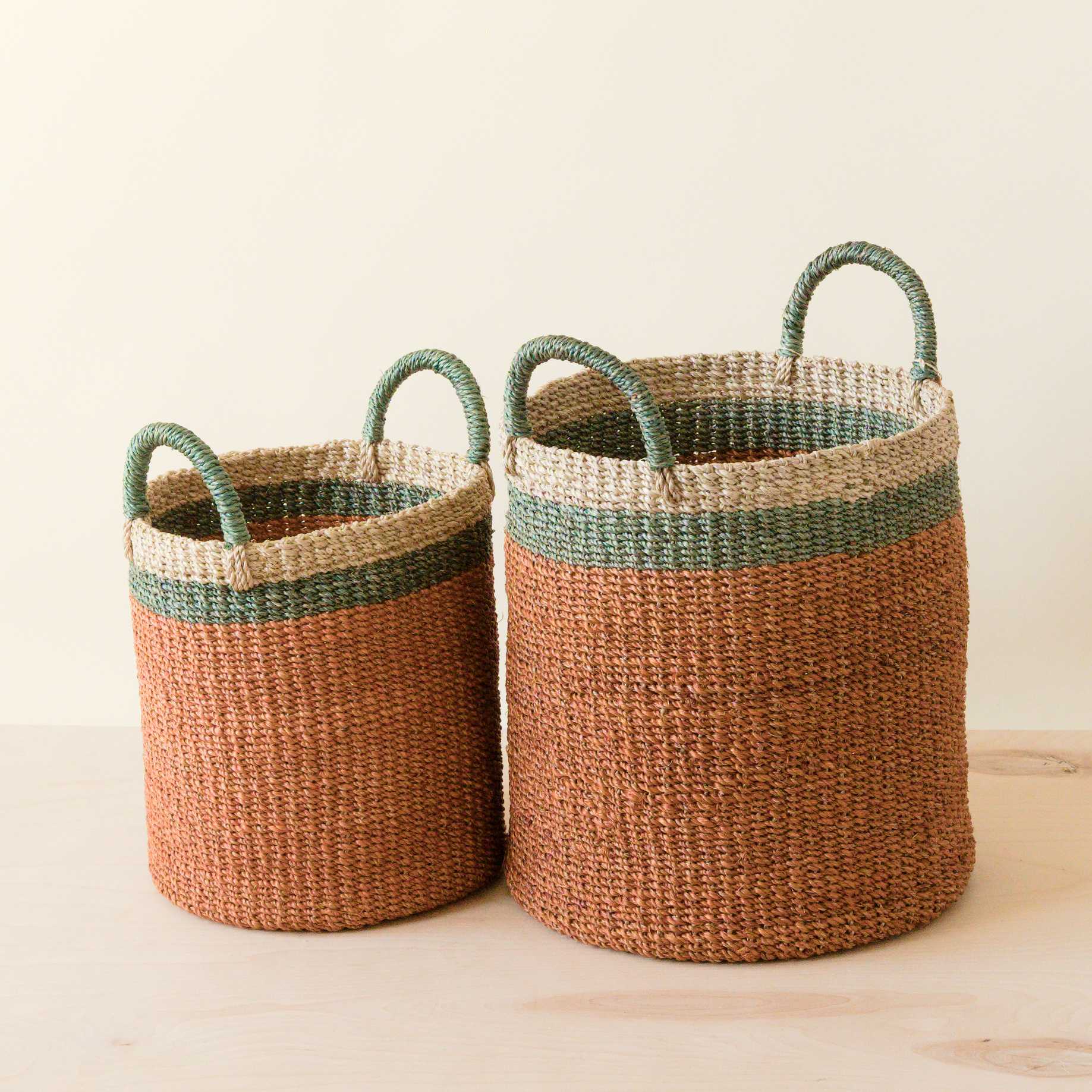 Abaca Cylinder Basket with Handles, Set of 2 - Image 4