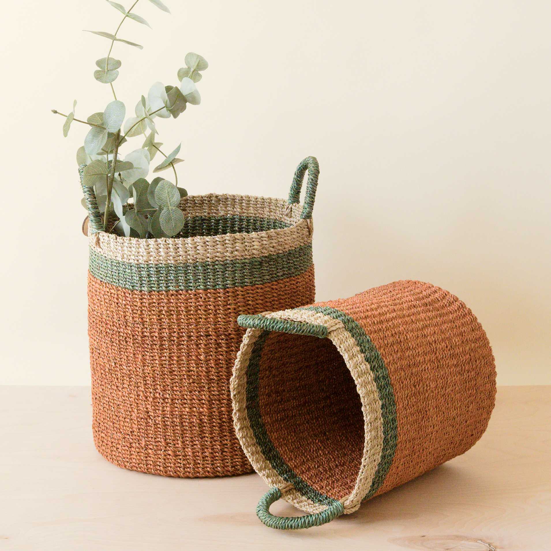 Abaca Cylinder Basket with Handles, Set of 2 - Image 6