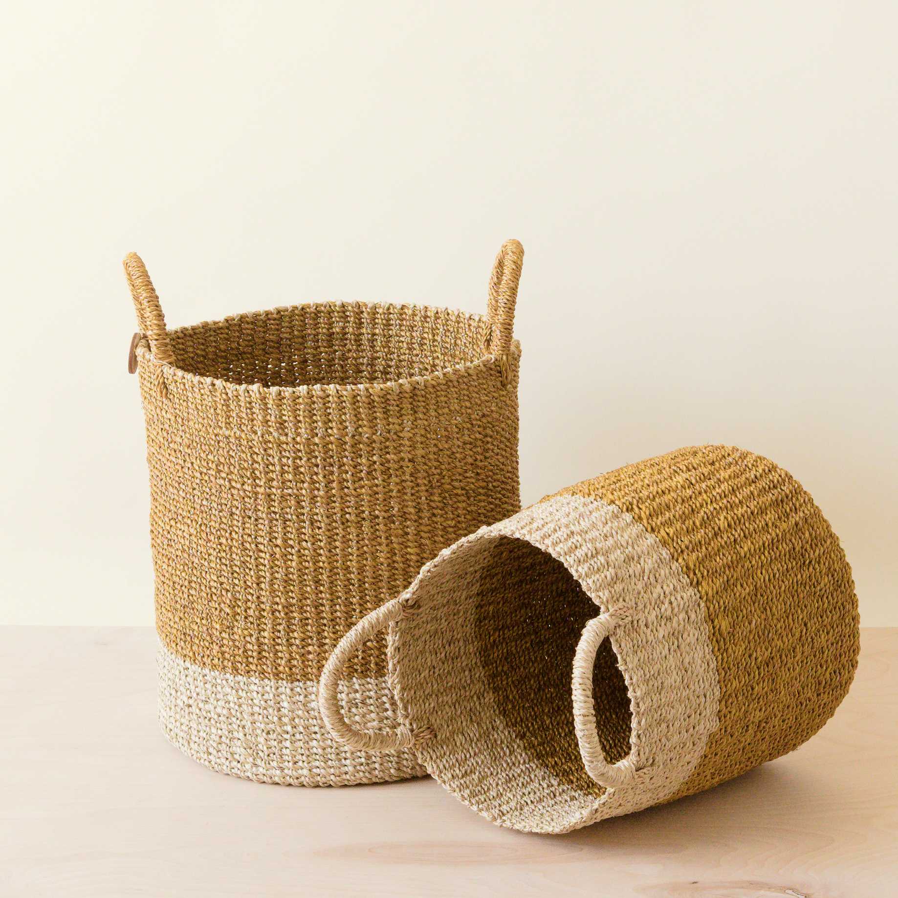 Abaca Cylinder Basket with Handles, Set of 2 - Image 6