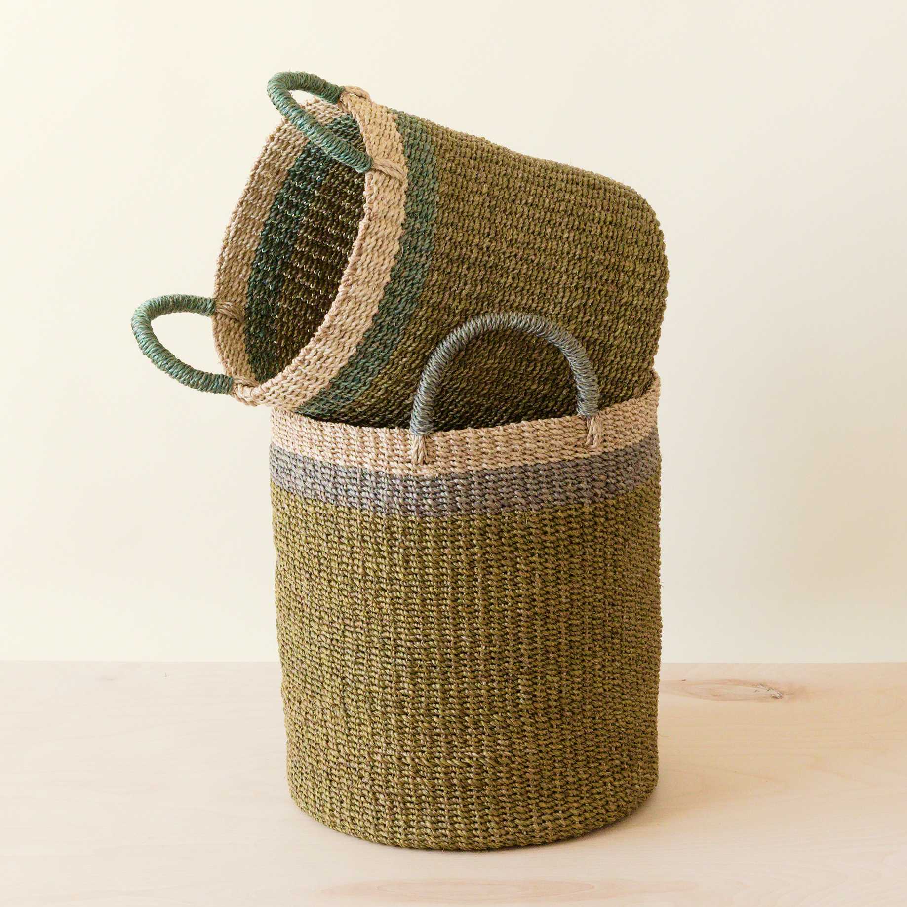 Abaca Cylinder Basket with Handles, Set of 2 - Image 3