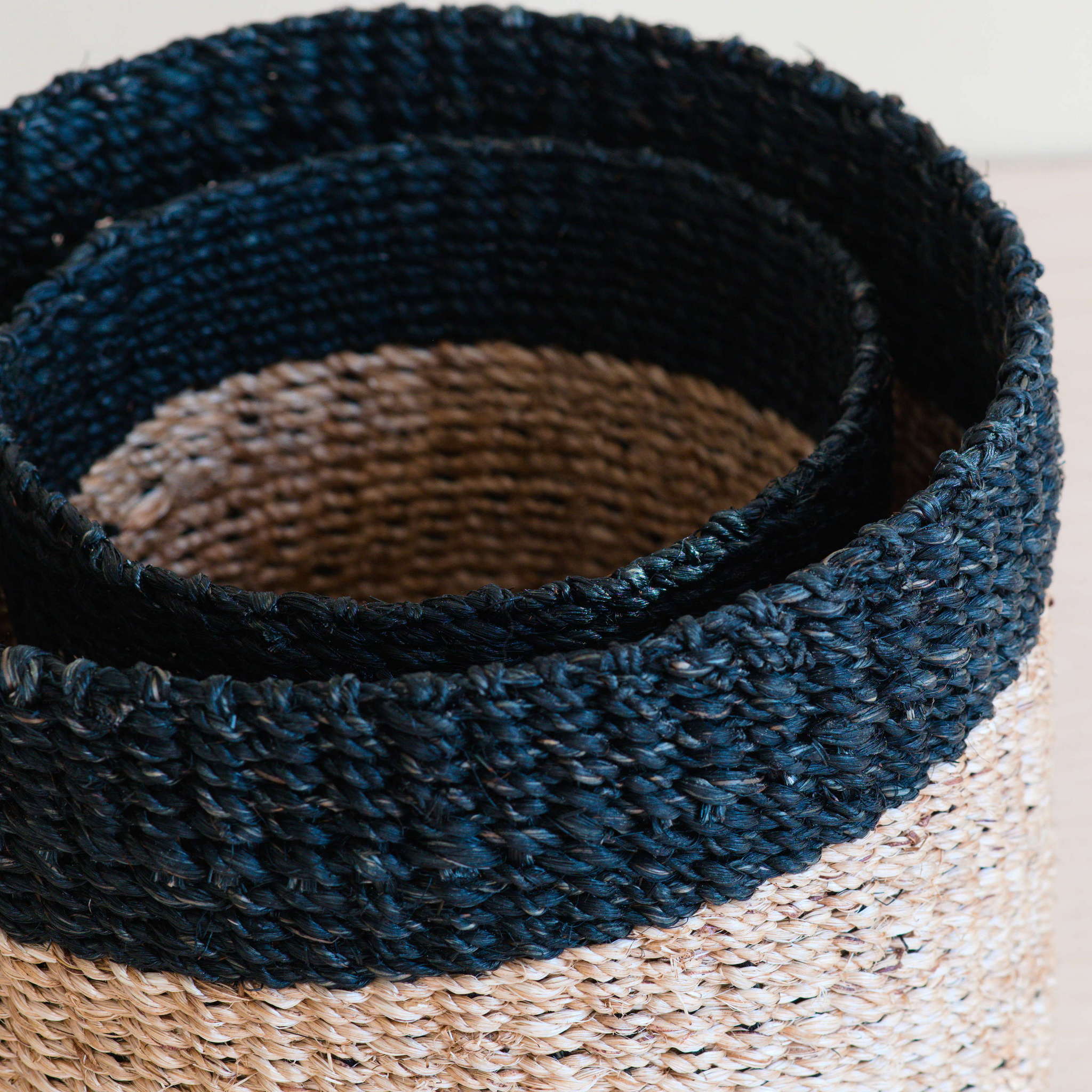 Abaca Cylinder Tabletop Basket, nested set of 2 - Image 4