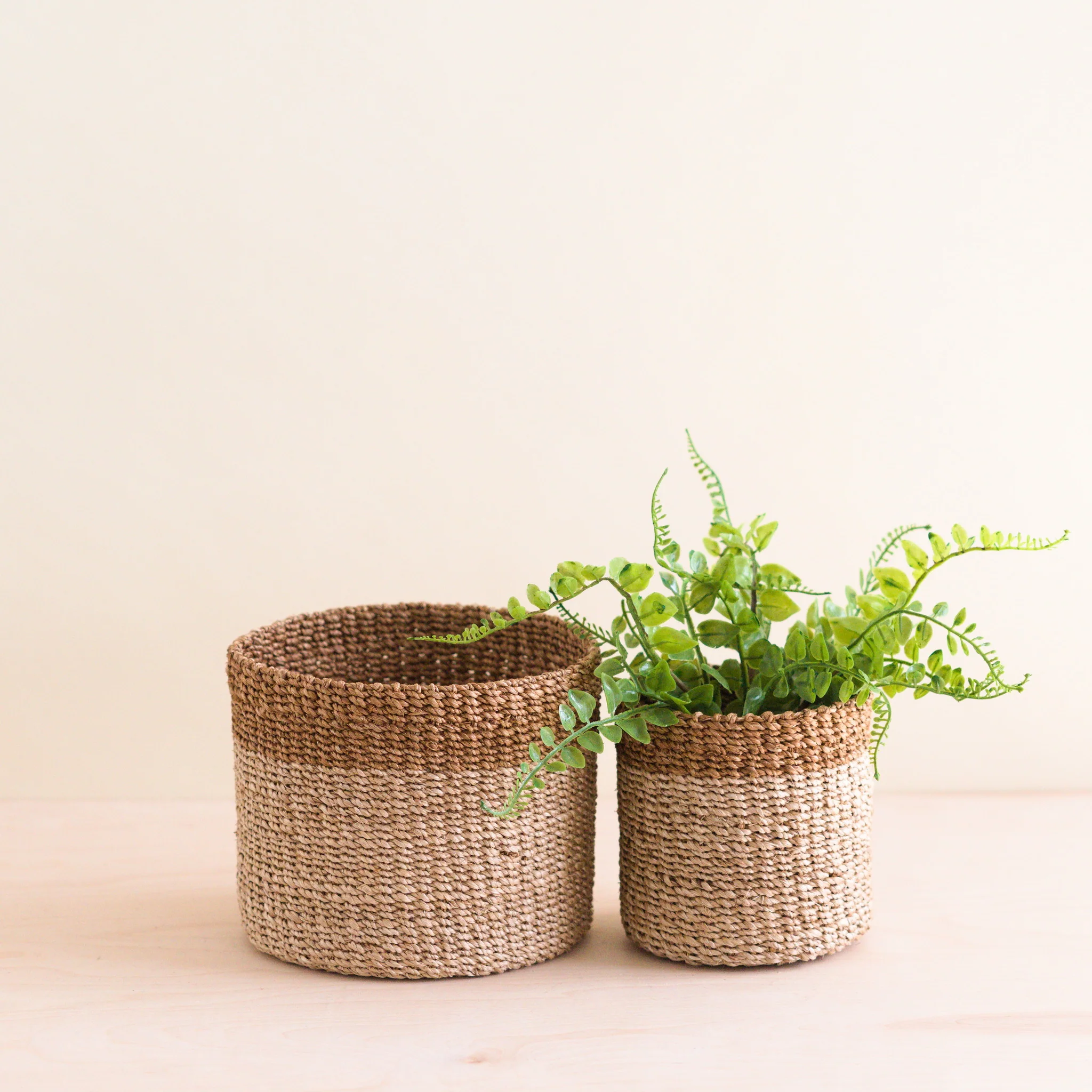 Abaca Cylinder Tabletop Basket, nested set of 2 - Image 5