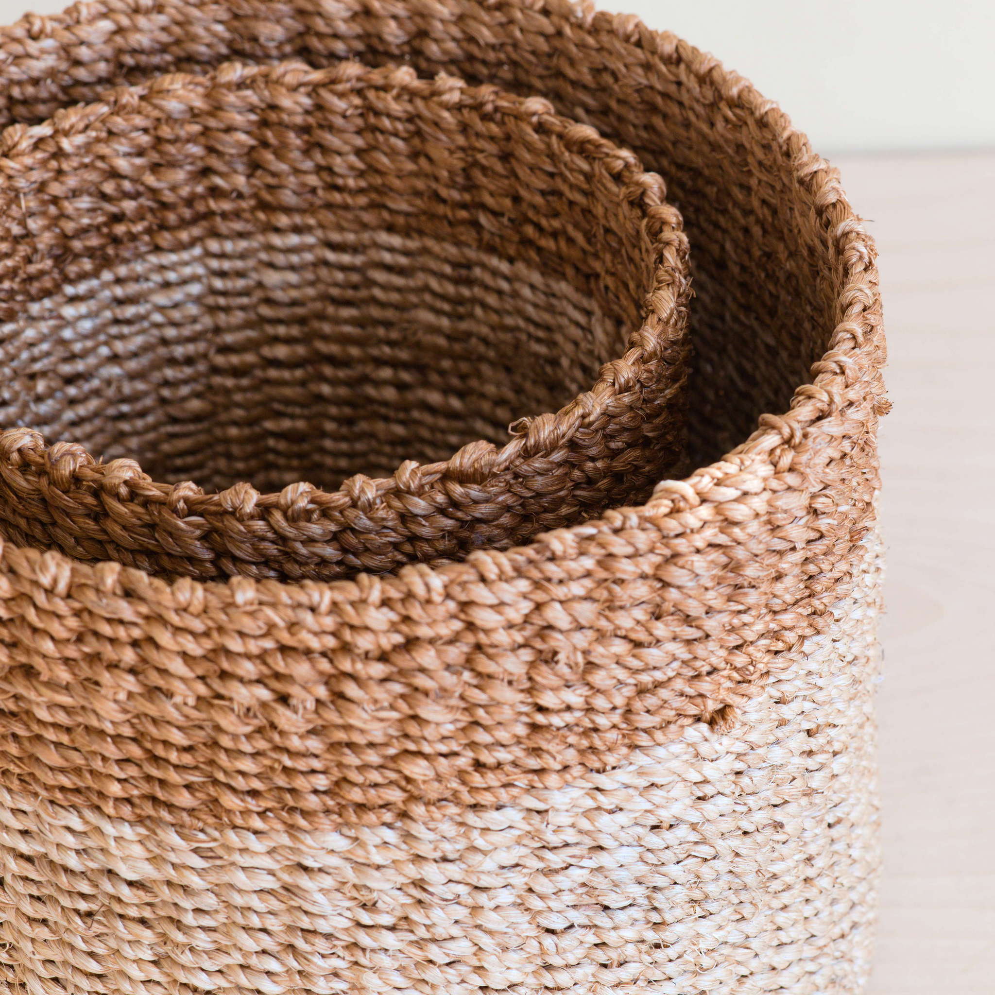Abaca Cylinder Tabletop Basket, nested set of 2 - Image 7