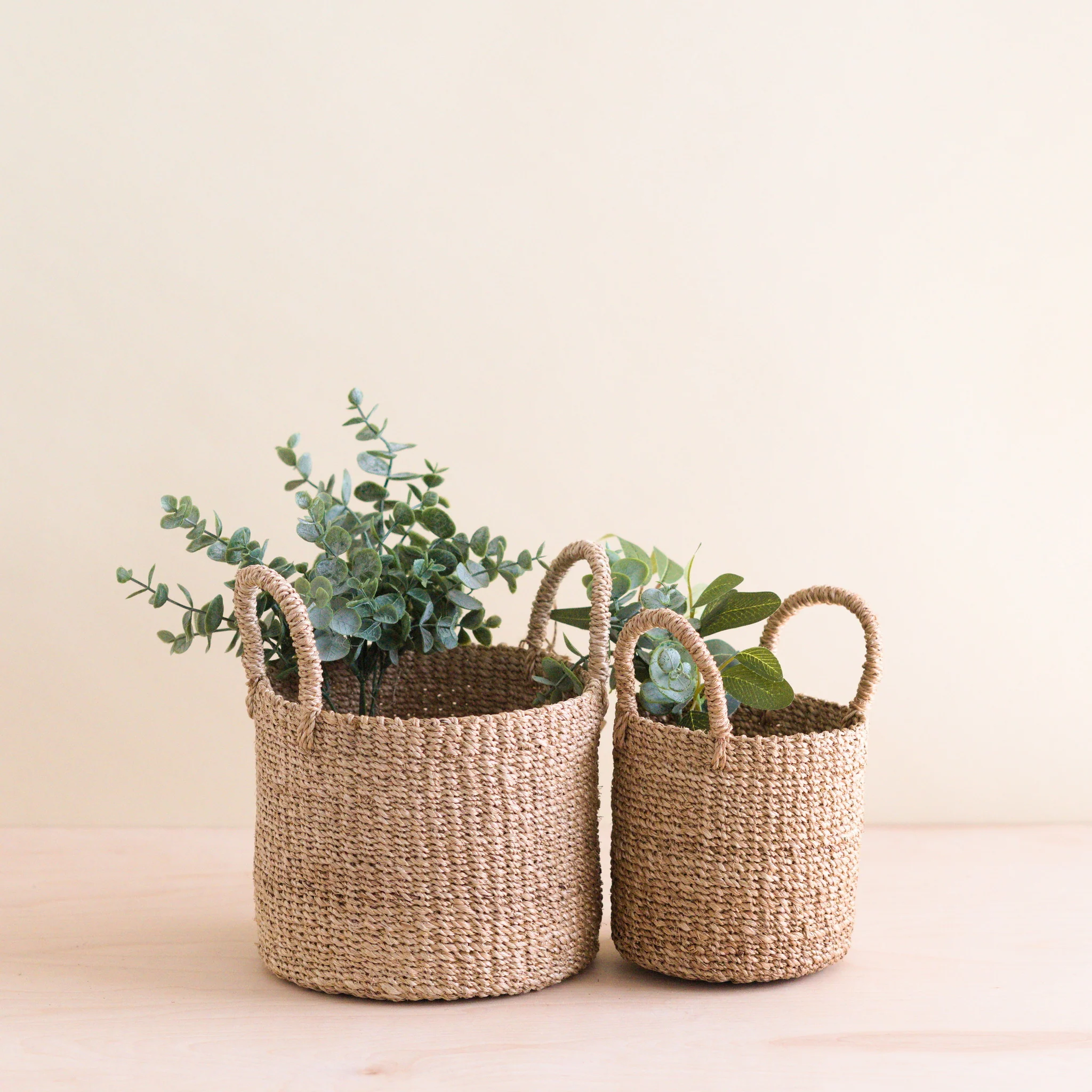 Abaca Cylinder Tabletop Basket with Handles, Set of 2 - Image 4