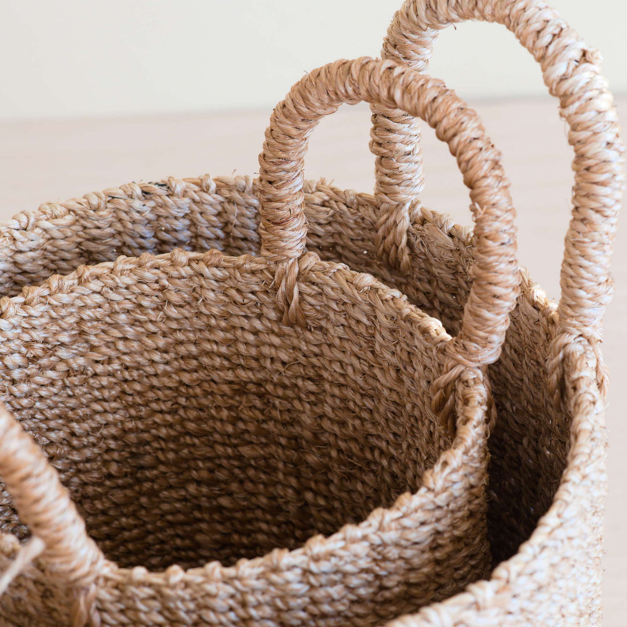 Abaca Cylinder Tabletop Basket with Handles, Set of 2 - Image 7