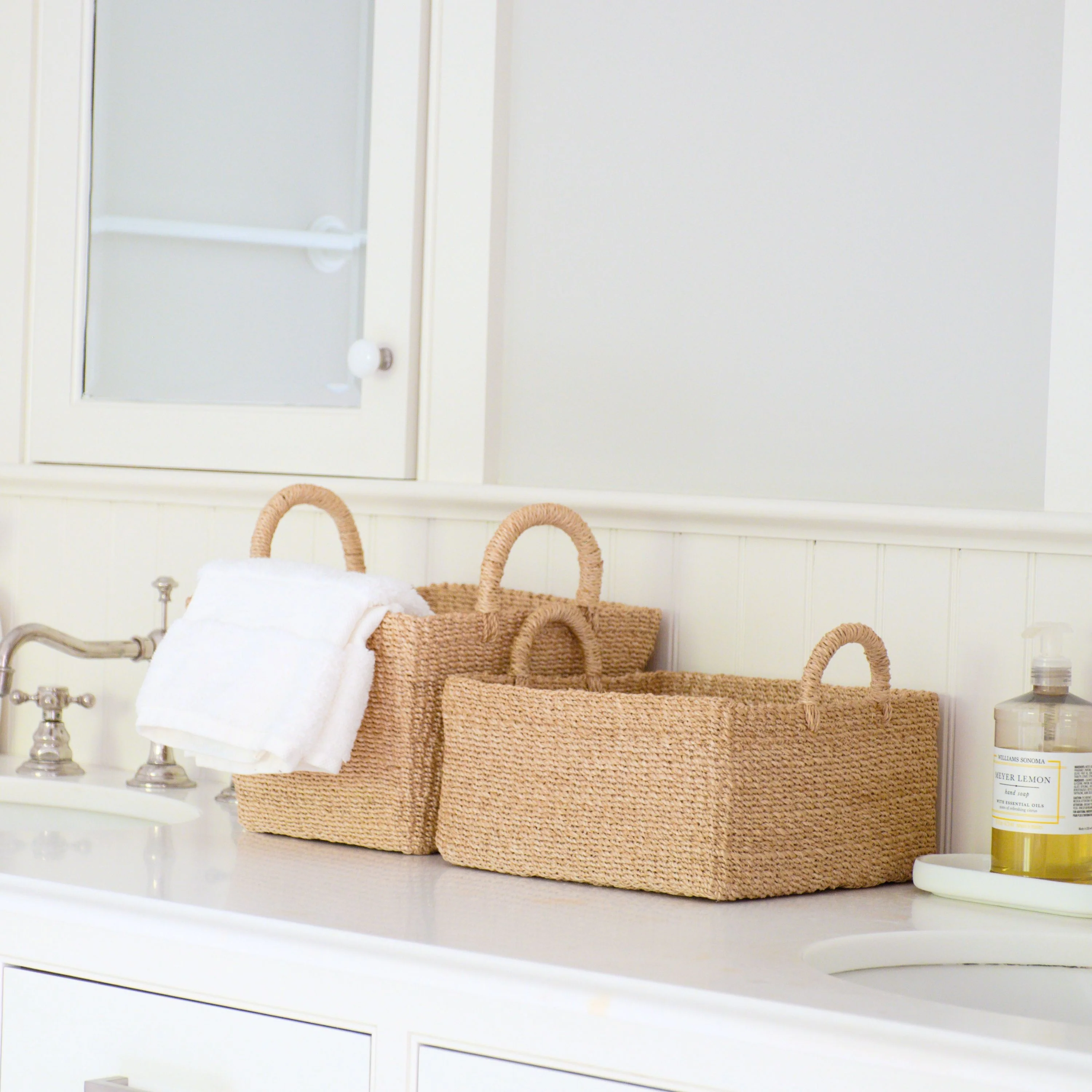 Abaca Tapered Square Tabletop Basket with Handles - Image 3