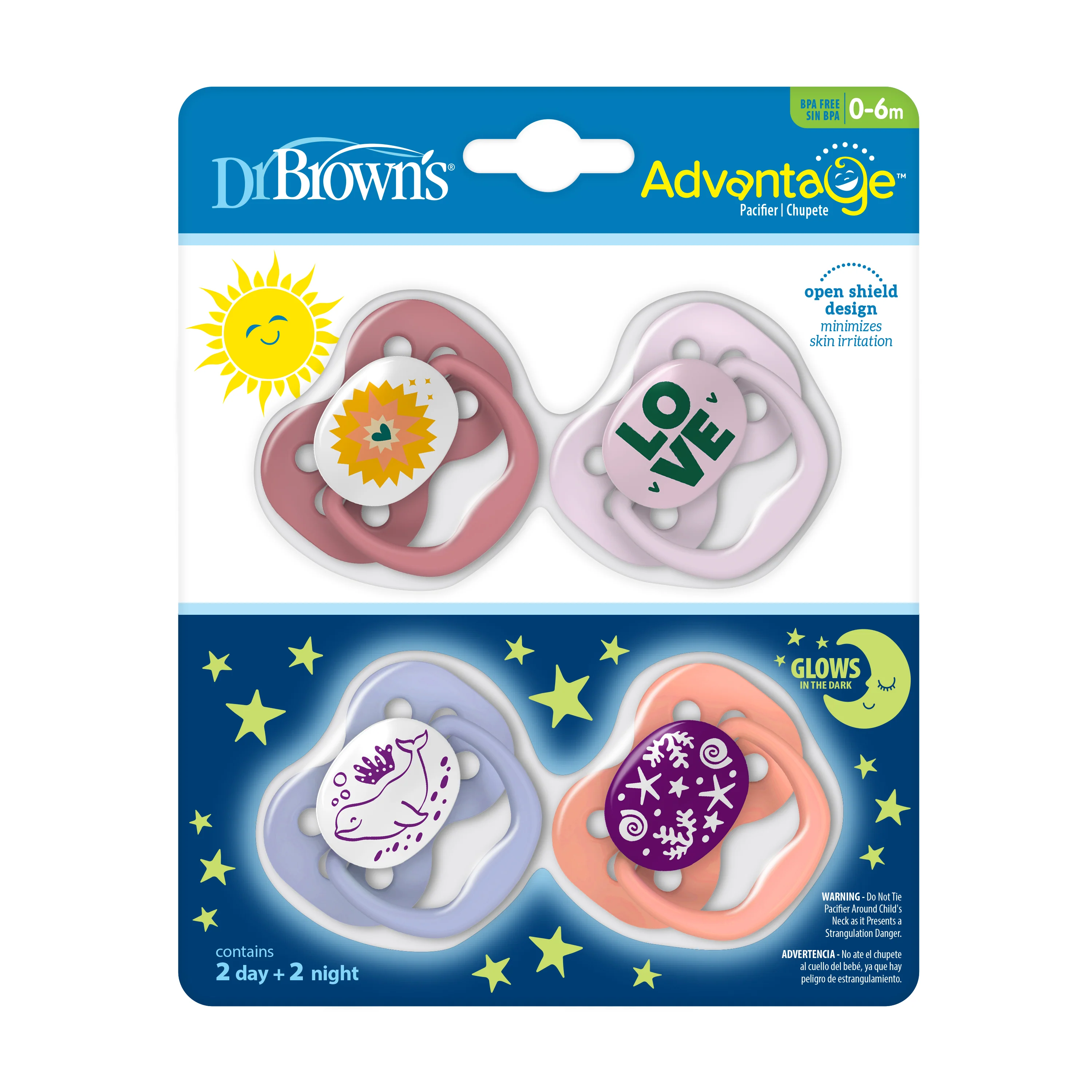Advantage Glow-in-the-Dark Baby Pacifier, Stage 1, Fully Symmetrical Soother with Soft Silicone Bulb - Image 3