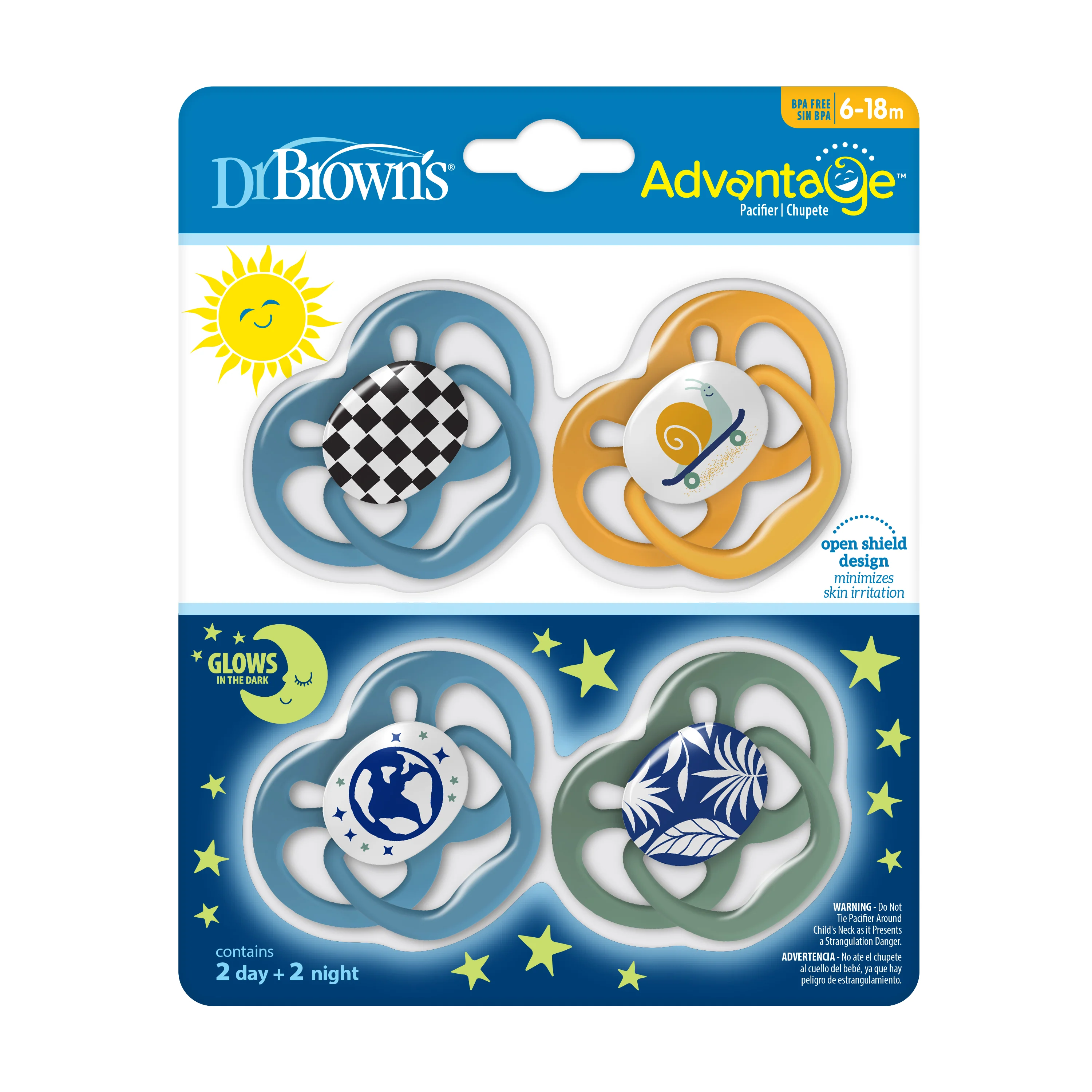 Advantage Glow-in-the-Dark Baby Pacifier, Stage 2, Fully Symmetrical Soother with Soft Silicone Bulb - Image 2