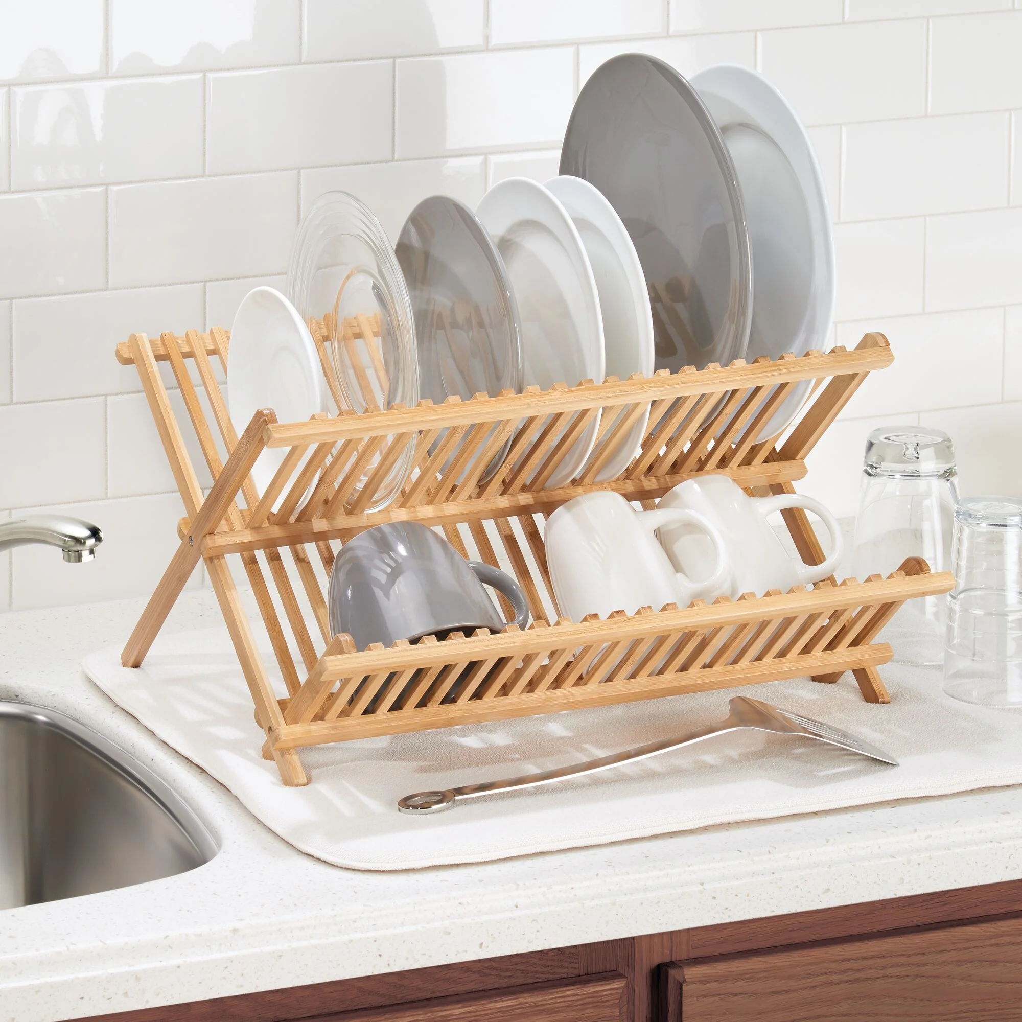 Bamboo Folding Collapsible Dish Drying Rack - Image 6