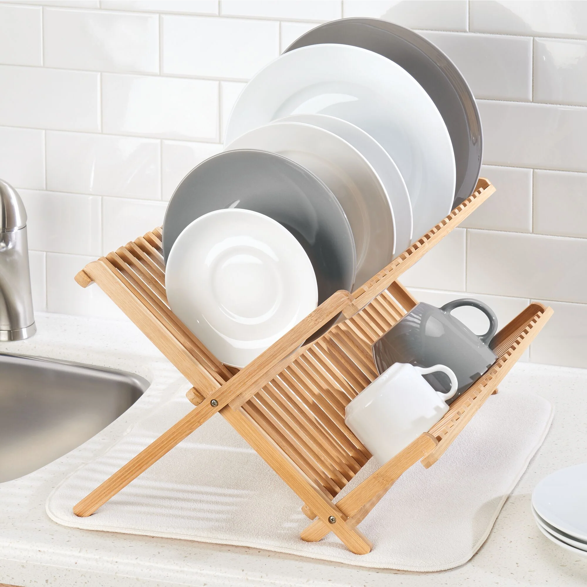 Bamboo Folding Collapsible Dish Drying Rack - Image 7