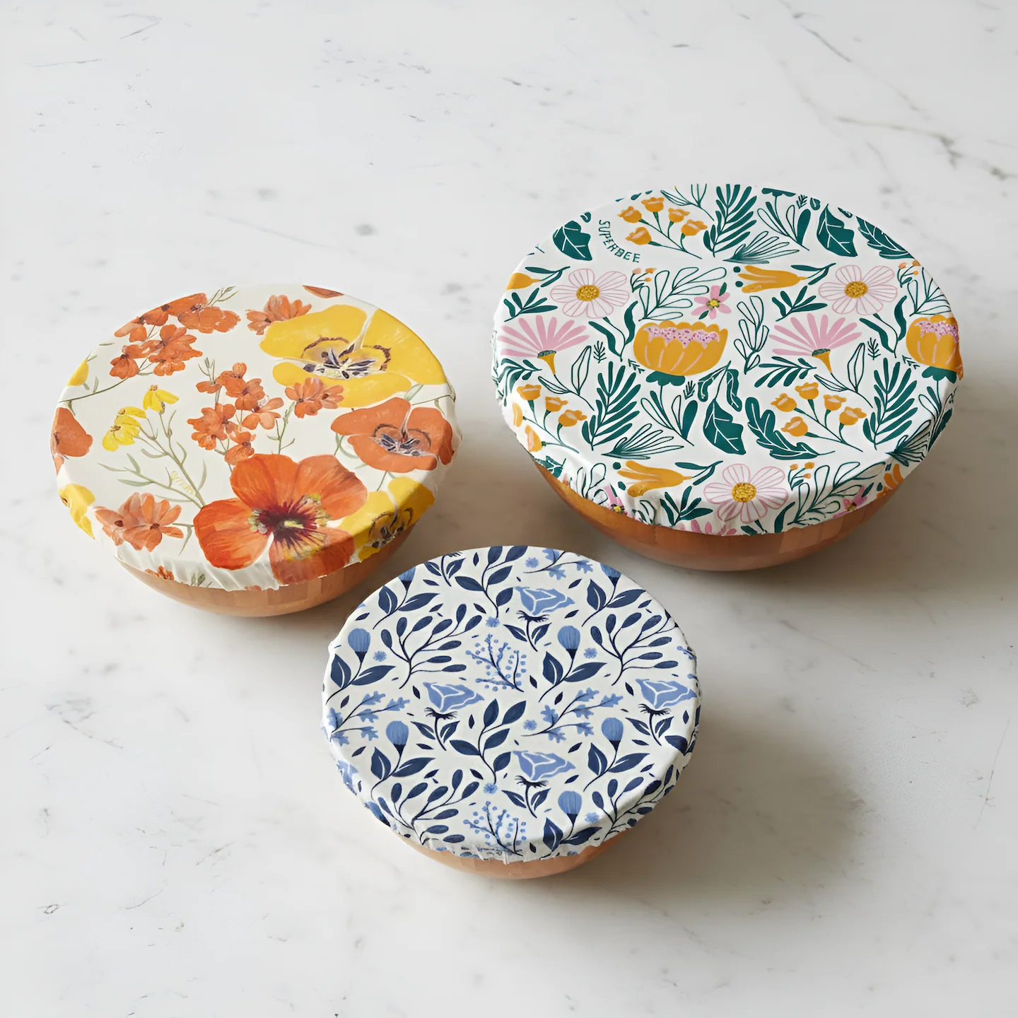 Essentials Beeswax Wraps – 3-Pack Reusable Food Wraps, Floral Prints - Image 5