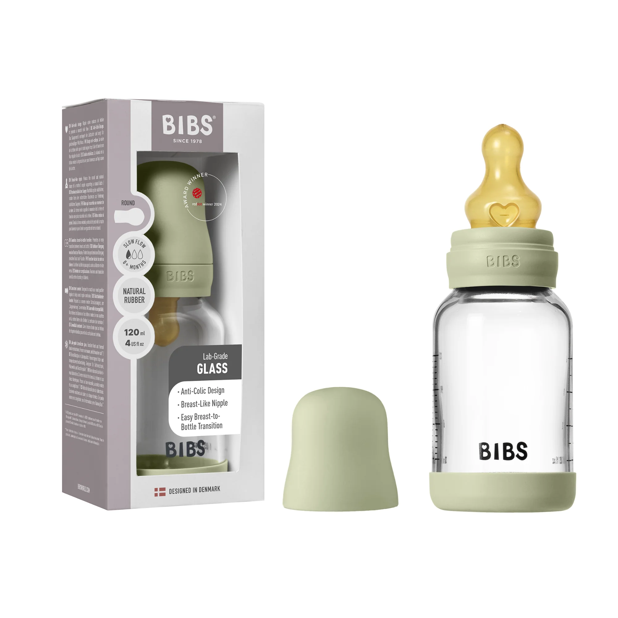 Glass Baby Bottle with Natural Rubber Nipple Set - Slow Flow 0+ Months - Image 4