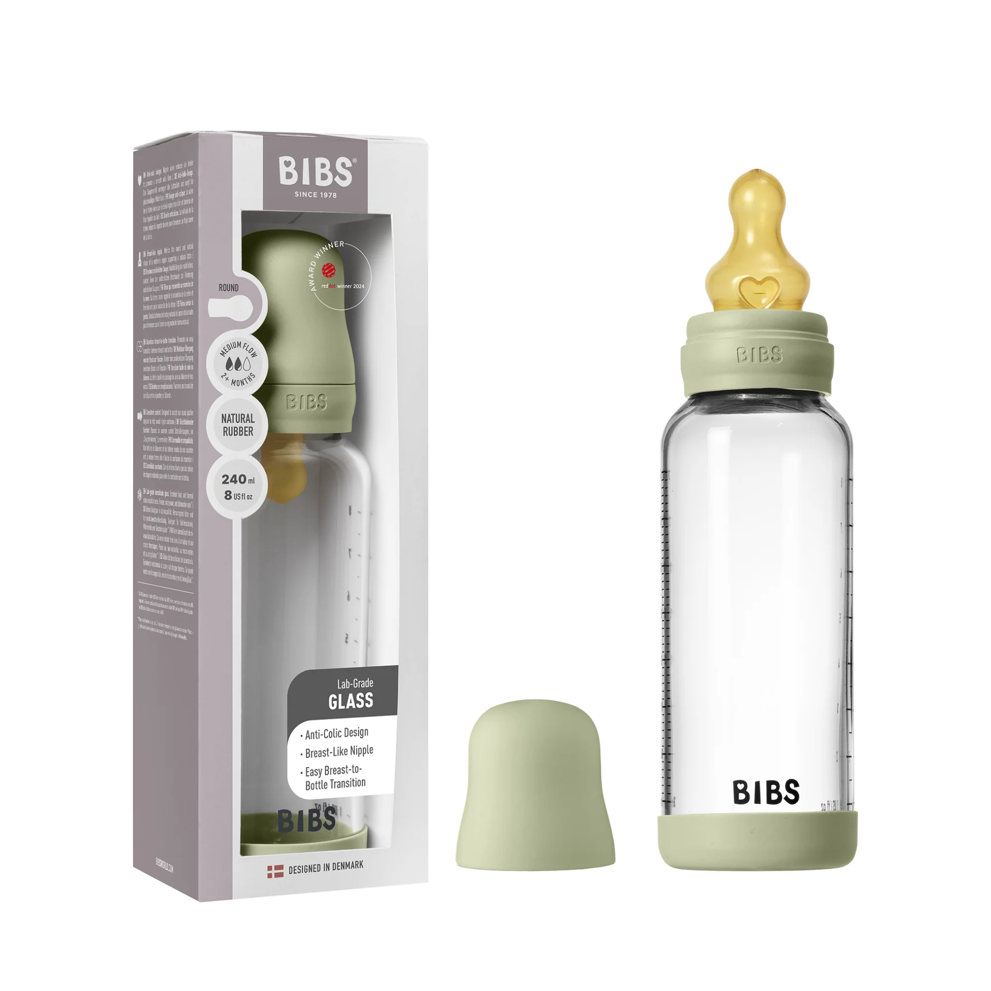 Glass Baby Bottle with Natural Rubber Nipple Set - Medium Flow 2+ Months - Image 14