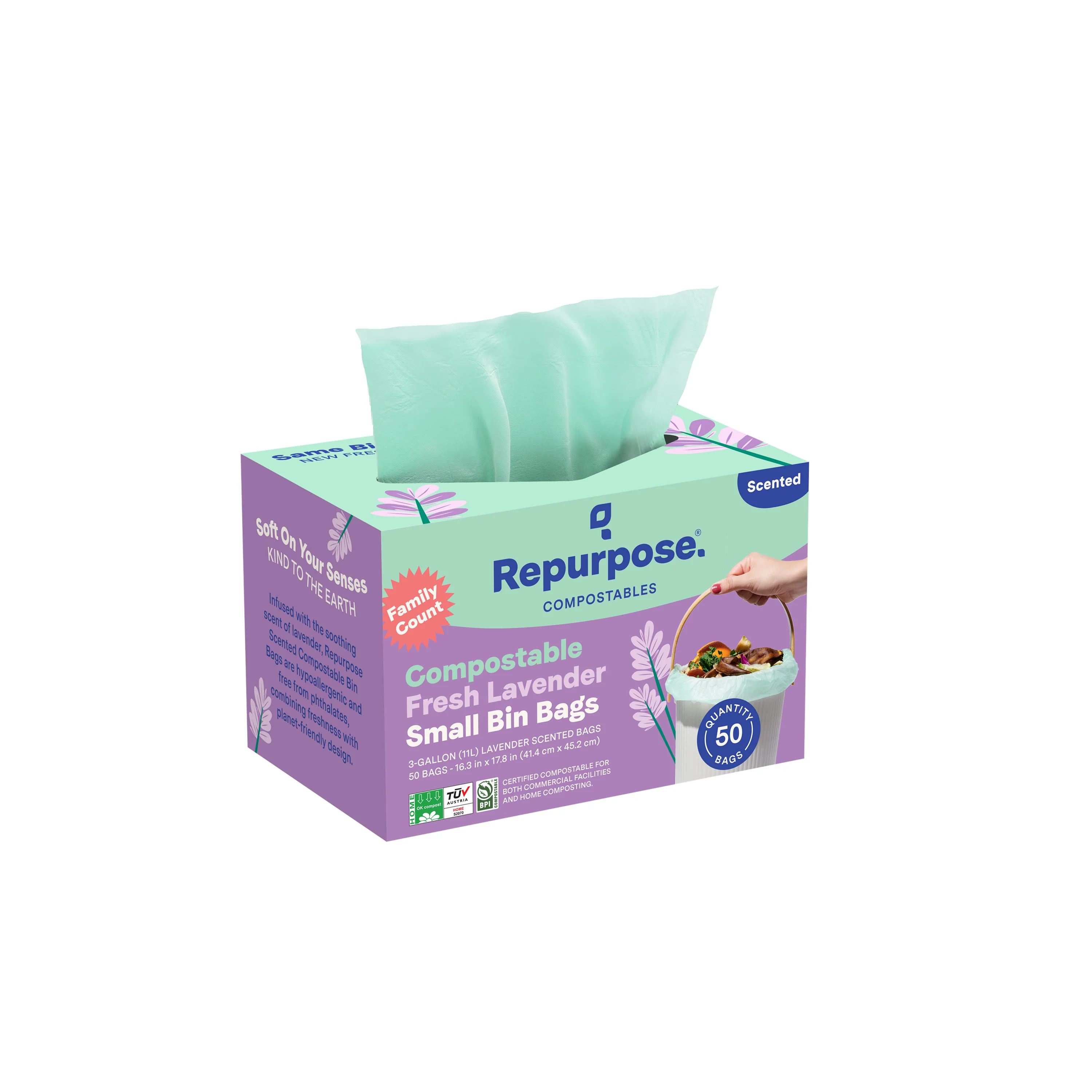 Compostable Small Bin Bags, Lavender Scented - Image 3