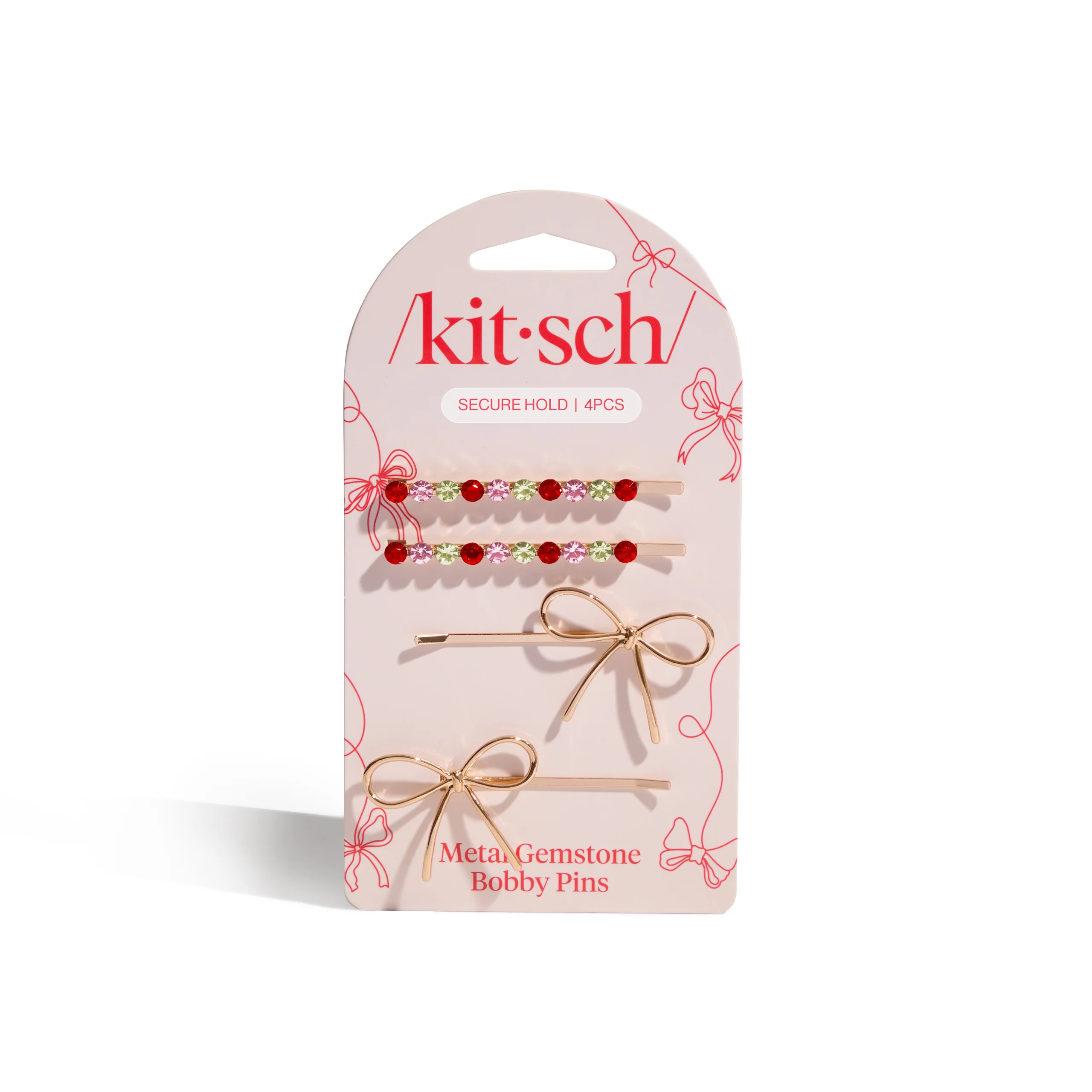 Metal Gemstone and Bow Bobby Pins