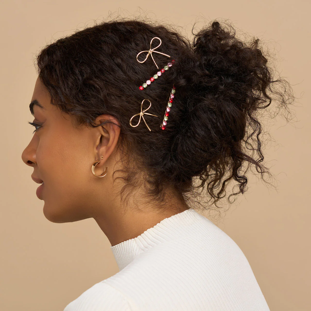 Metal Gemstone and Bow Bobby Pins - Image 2