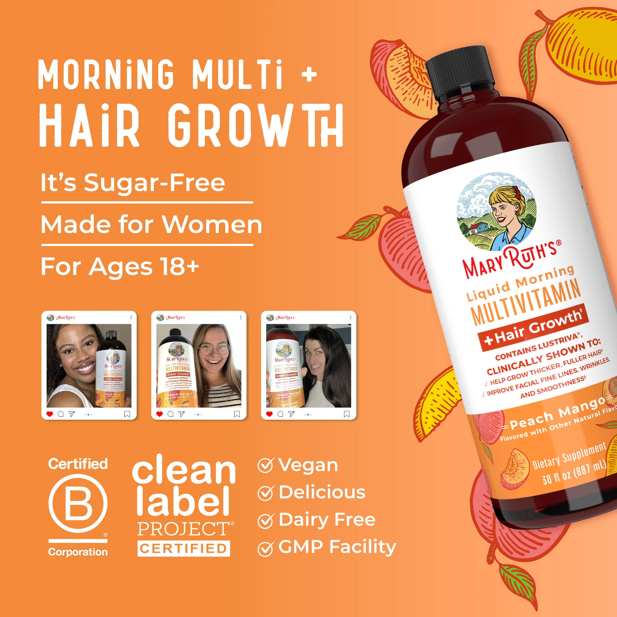 Liquid Morning Multivitamin + Hair Growth, 30 fl oz - Image 9