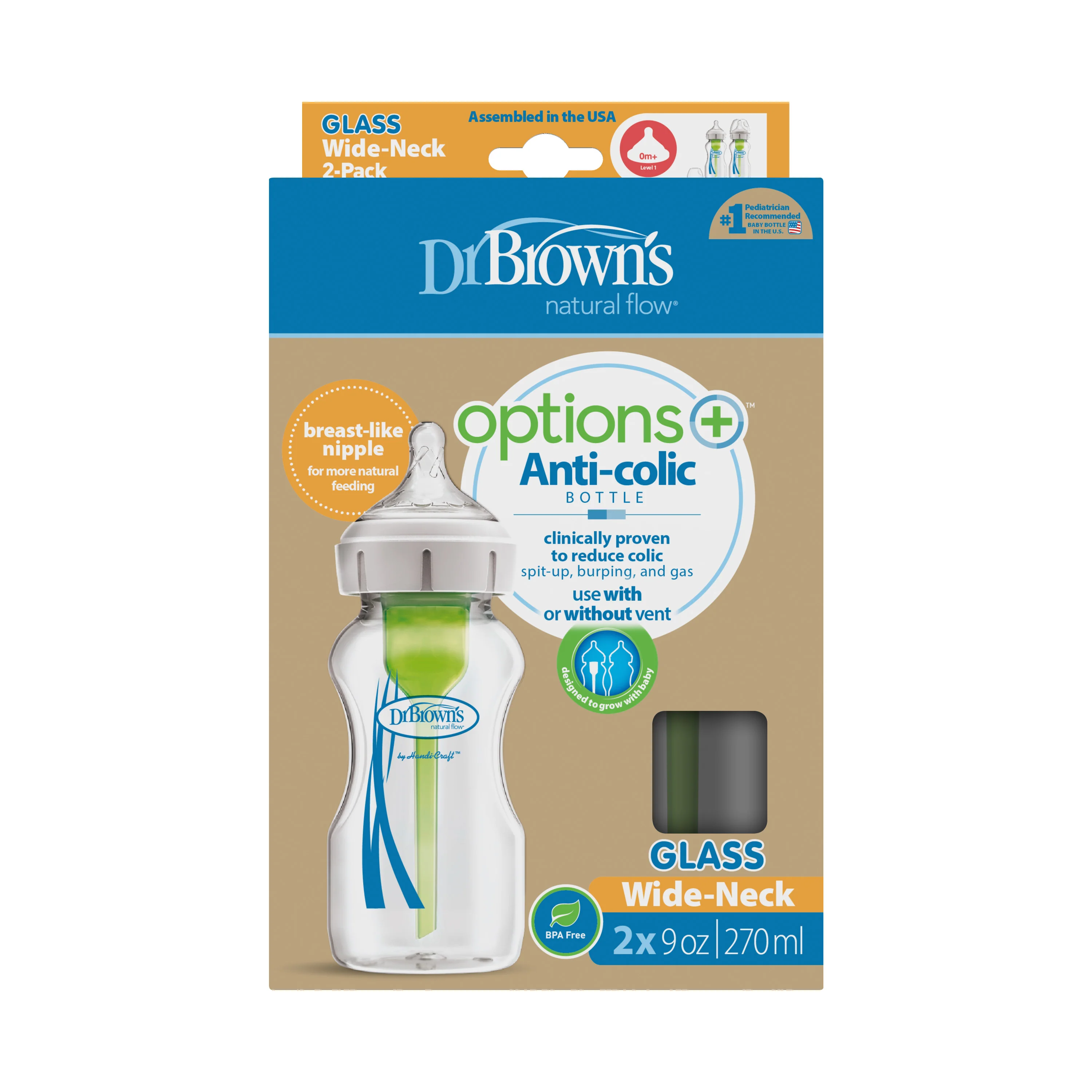 Natural Flow Anti-Colic Options+ Wide-Neck Glass Baby Bottle - Level 1 Slow Flow Nipple - Image 3