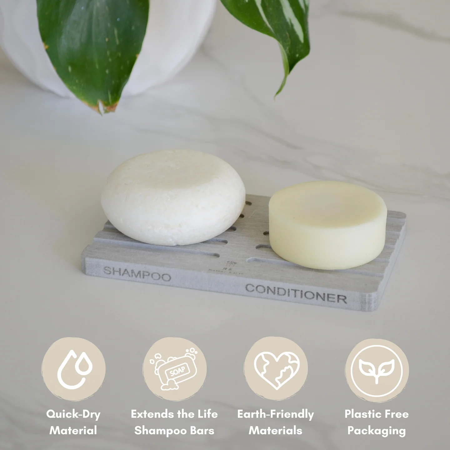 Quick-Dry Diatomite Soap Dish, Shampoo + Conditioner - Image 2