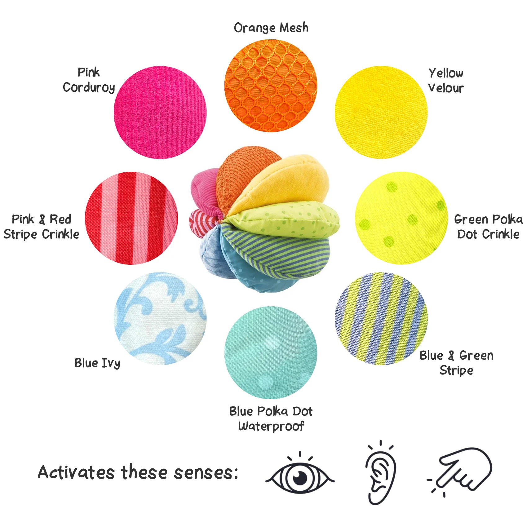 Rainbow Fabric Baby Ball with 8 Different Sensory Effects - Image 2