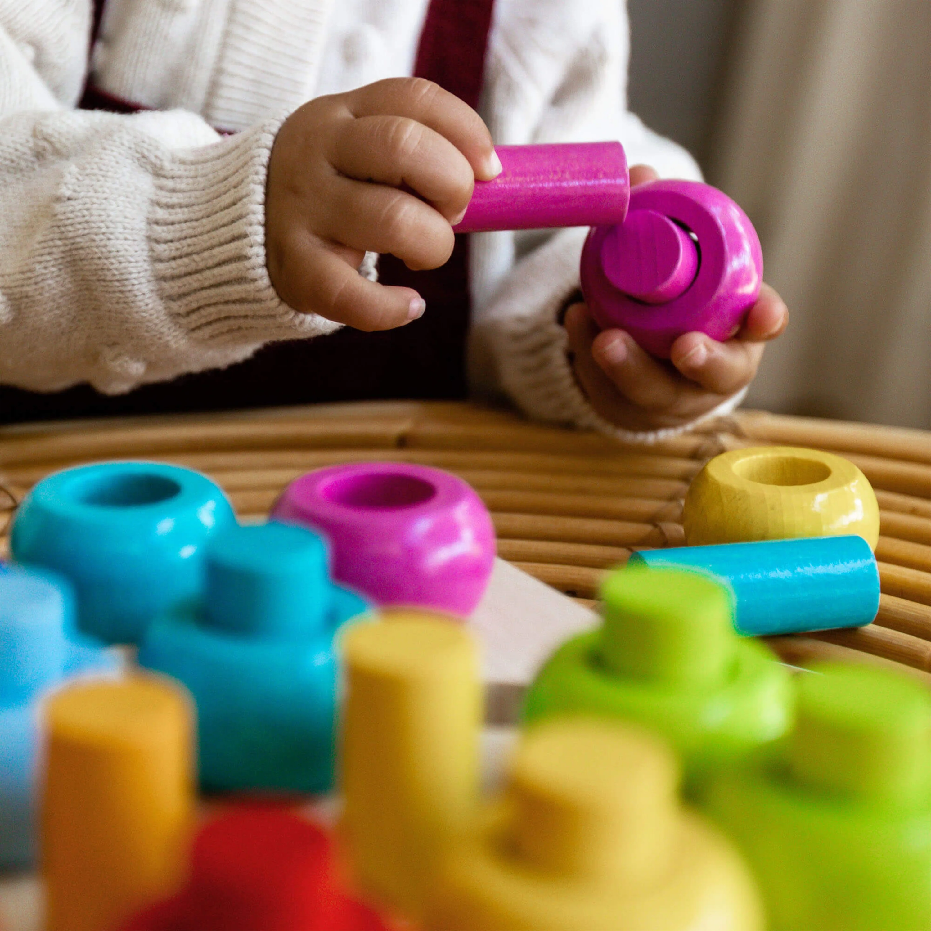Rainbow Whirls Wooden Sorting and Stacking Game - Image 5