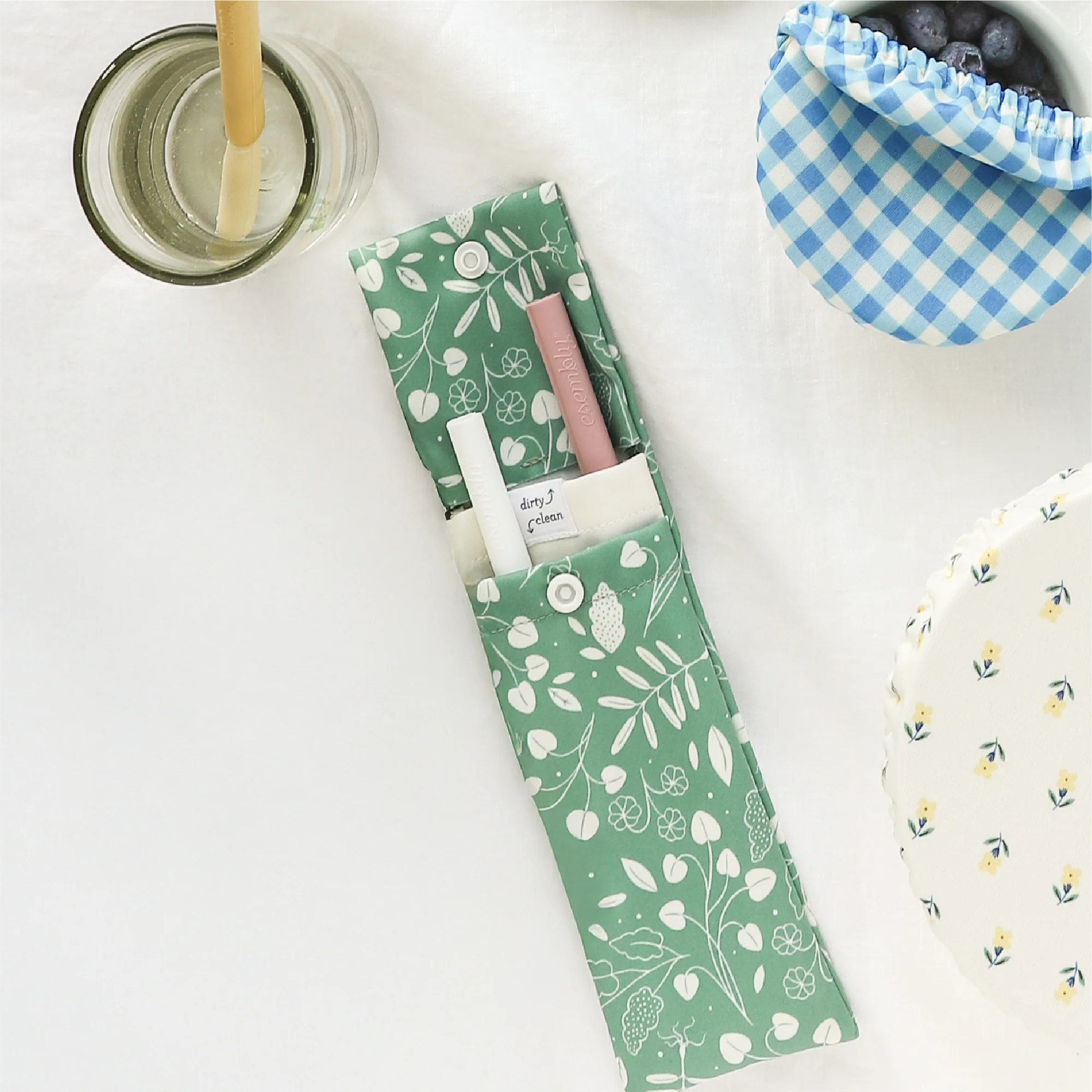 Reusable Silicone Sipper Straws with Storage Pouch made from Upcycled Materials - Image 3