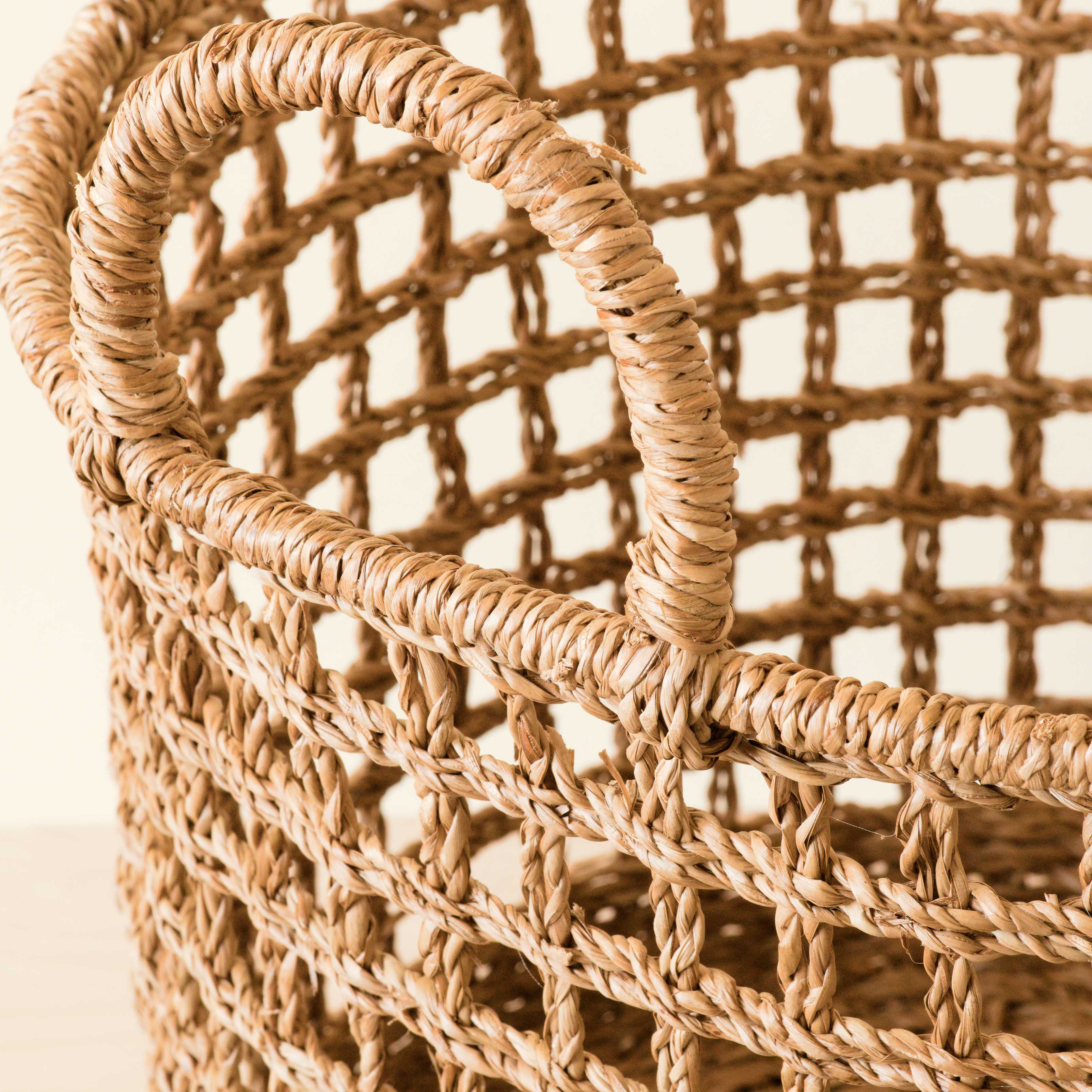 Seagrass Rope Open Weave Cylinder Basket with handles, nested set of 3 - Image 4