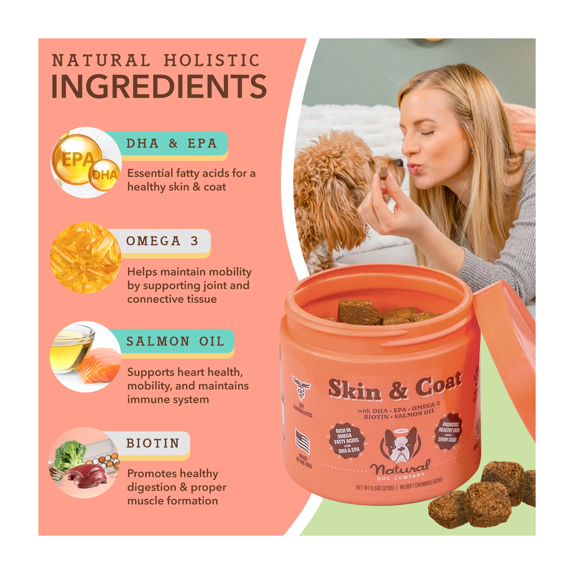 Skin & Coat Supplement for Dogs, Soft Chews - Image 3