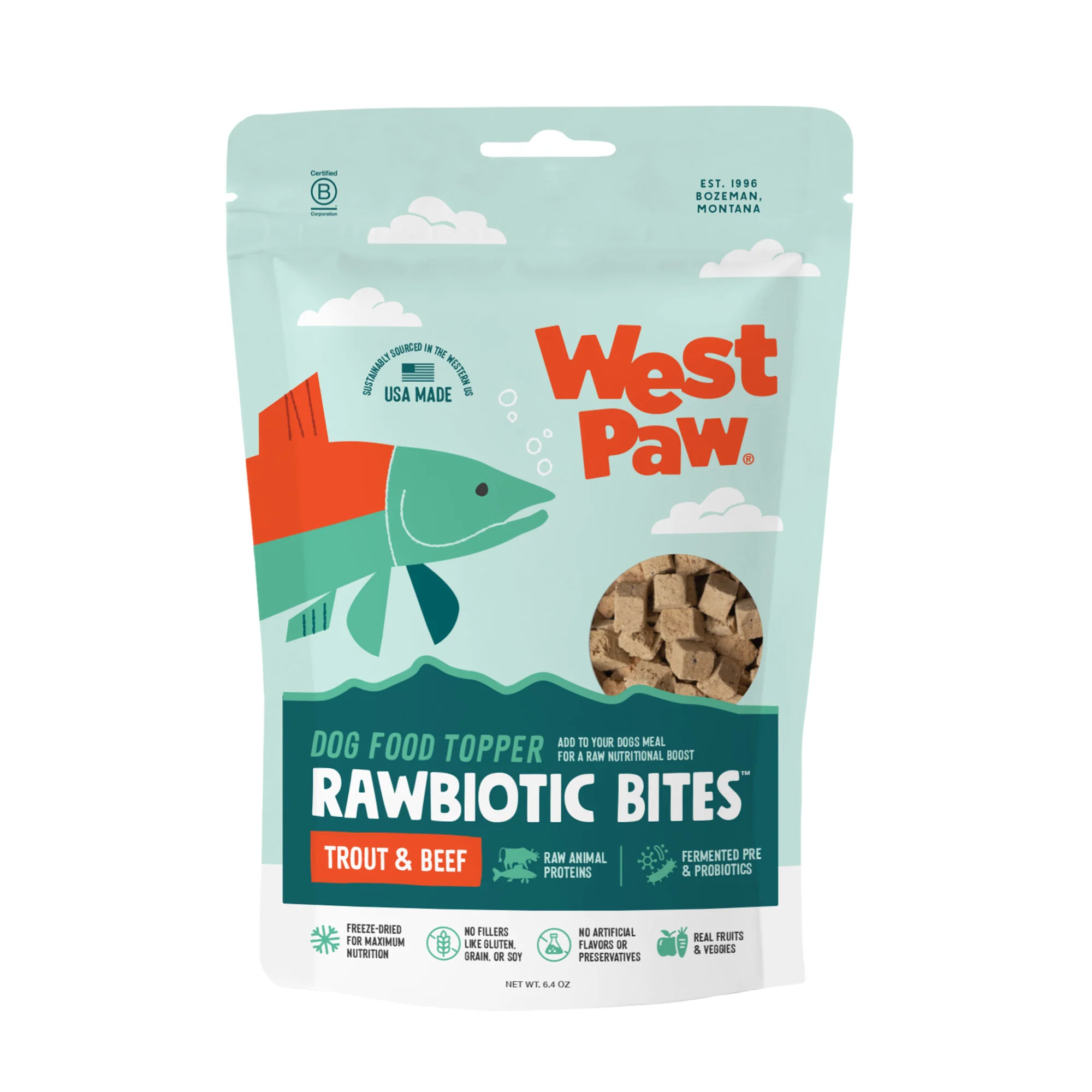 Trout & Beef Rawbiotic Bites Dog Food Topper