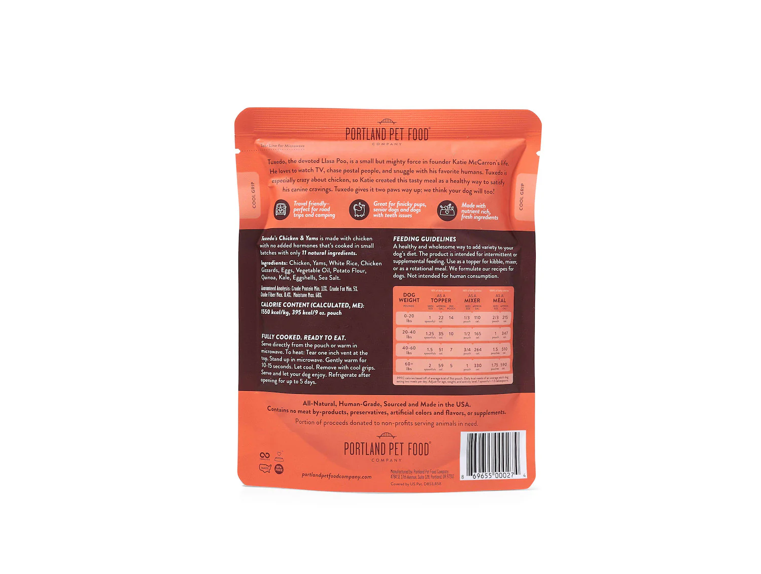 Tuxedo's Chicken & Yams Human-Grade Dog Meal, Mixer or Meal Topper, 9 oz Pouch - Single - Image 3
