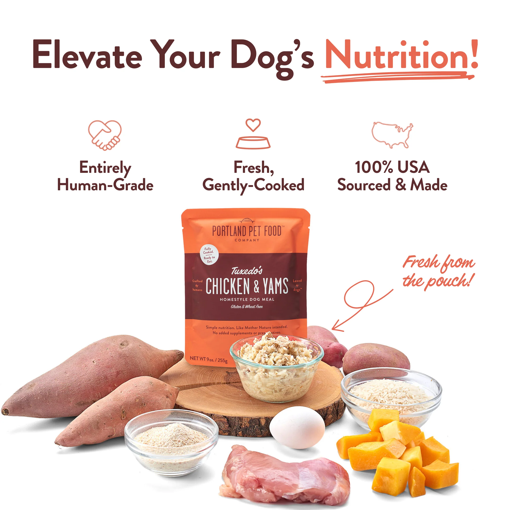 Tuxedo's Chicken & Yams Human-Grade Dog Meal, Mixer or Meal Topper, 9 oz Pouch - Single - Image 8