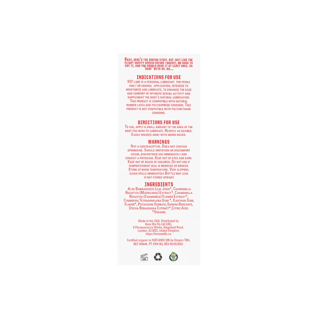 XO! by Flo Water-based Lube Unflavored Organic Aloe Vera - Image 4
